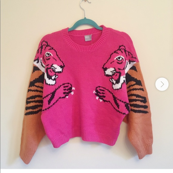 Pink Sweater With Tiger Sleeves 